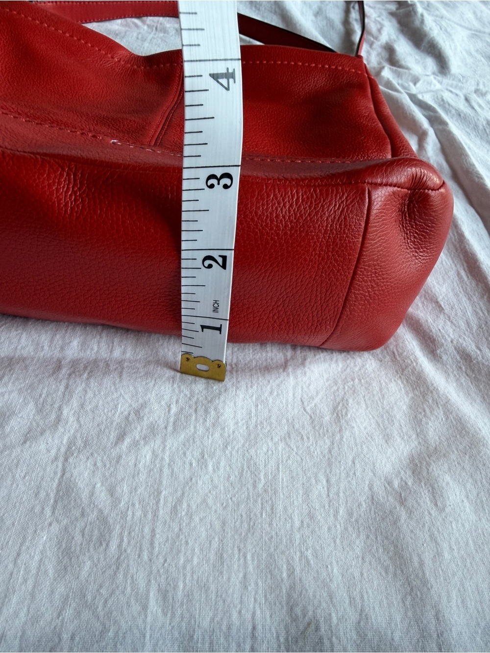 Coach Red Pebbled Leather Shoulder Bag with Tan Charm - Picture 8 of 8